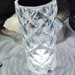 Modern Crystal Table Lamp | Diamond Cut Glass LED Night Light for Bedroom & Livi